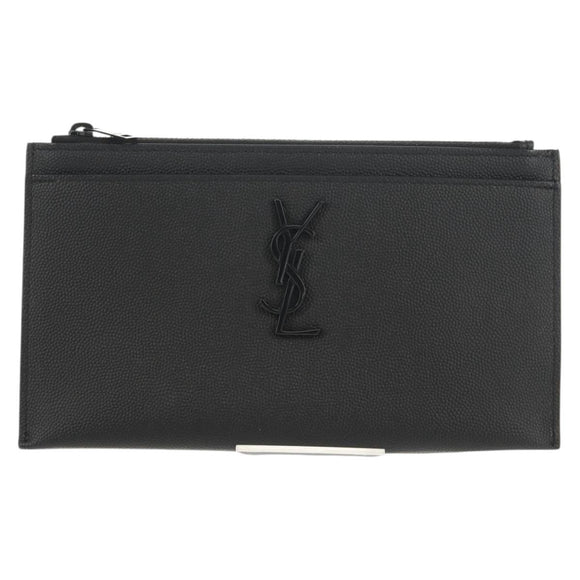 SAINT LAURENT Cassandra Pouch Leather Black Auth am9781A