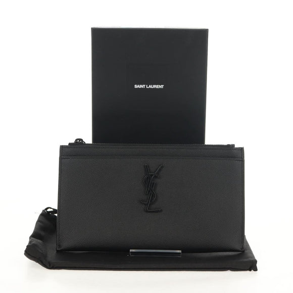 SAINT LAURENT Cassandra Pouch Leather Black Auth am9781A
