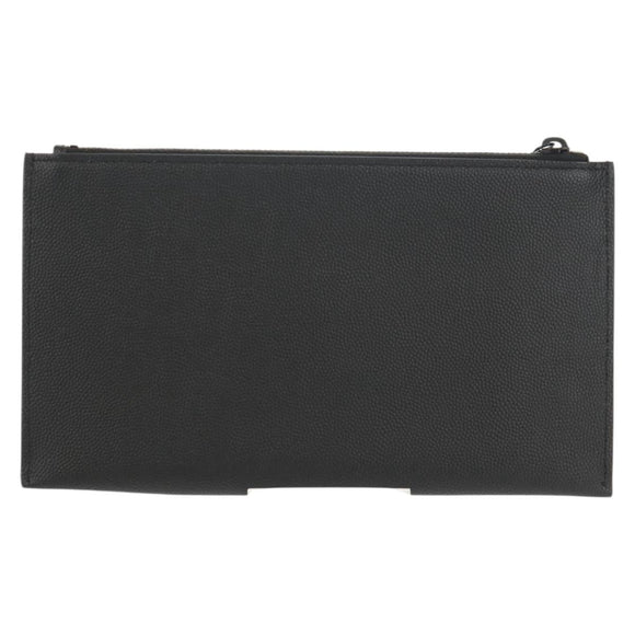 SAINT LAURENT Cassandra Pouch Leather Black Auth am9781A