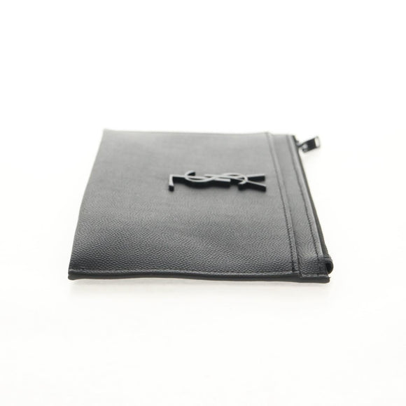 SAINT LAURENT Cassandra Pouch Leather Black Auth am9781A
