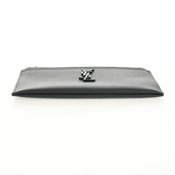 SAINT LAURENT Cassandra Pouch Leather Black Auth am9781A