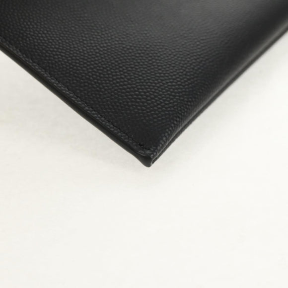 SAINT LAURENT Cassandra Pouch Leather Black Auth am9781A