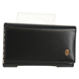 CARTIER Must Line Key Case Leather Black Gold Auth am9783A
