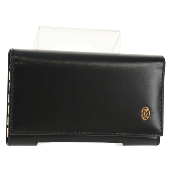 CARTIER Must Line Key Case Leather Black Gold Auth am9783A