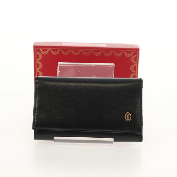 CARTIER Must Line Key Case Leather Black Gold Auth am9783V