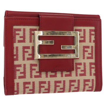 FENDI Zucchino Canvas Compact Wallet Red Gold Auth am9786