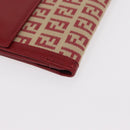 FENDI Zucchino Canvas Compact Wallet Red Gold Auth am9786-15