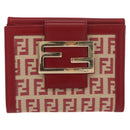 FENDI Zucchino Canvas Compact Wallet Red Gold Auth am9786-13