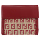 FENDI Zucchino Canvas Compact Wallet Red Gold Auth am9786-2