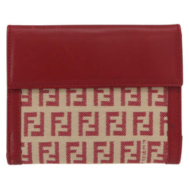 FENDI Zucchino Canvas Compact Wallet Red Gold Auth am9786 - 0