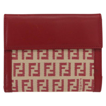 FENDI Zucchino Canvas Compact Wallet Red Gold Auth am9786 - 0