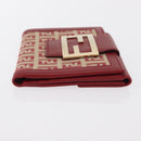 FENDI Zucchino Canvas Compact Wallet Red Gold Auth am9786-3