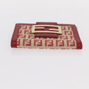 FENDI Zucchino Canvas Compact Wallet Red Gold Auth am9786-6