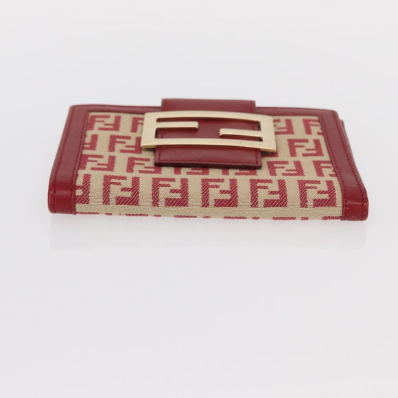 FENDI Zucchino Canvas Compact Wallet Red Gold Auth am9786