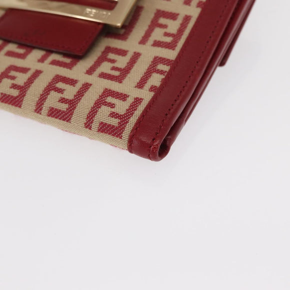 FENDI Zucchino Canvas Compact Wallet Red Gold Auth am9786