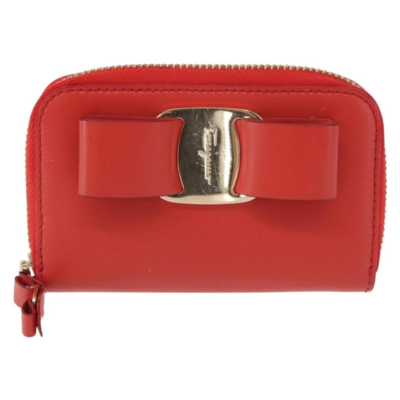 Salvatore Ferragamo Vala Compact Wallet Leather Red Gold Auth am9789