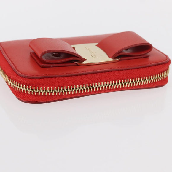 Salvatore Ferragamo Vala Compact Wallet Leather Red Gold Auth am9789