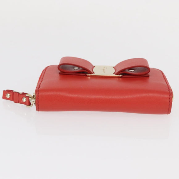 Salvatore Ferragamo Vala Compact Wallet Leather Red Gold Auth am9789