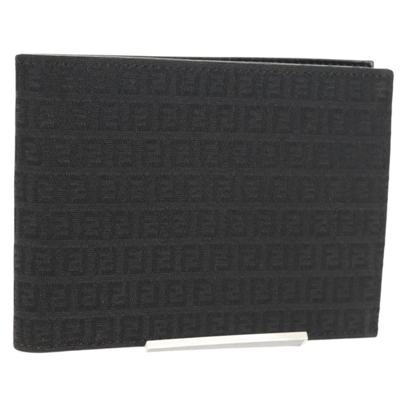 FENDI Zucchino Canvas Compact Wallet Black Auth am9790A