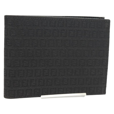 FENDI Zucchino Canvas Compact Wallet Black Auth am9790V