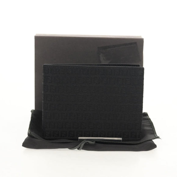 FENDI Zucchino Canvas Compact Wallet Black Auth am9790A