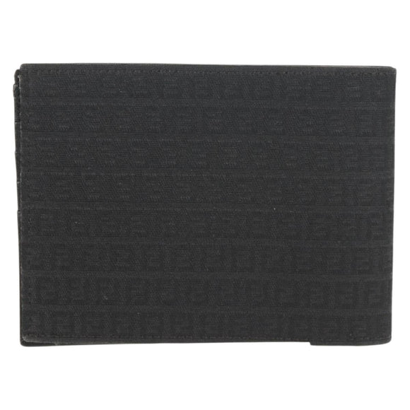 FENDI Zucchino Canvas Compact Wallet Black Auth am9790A