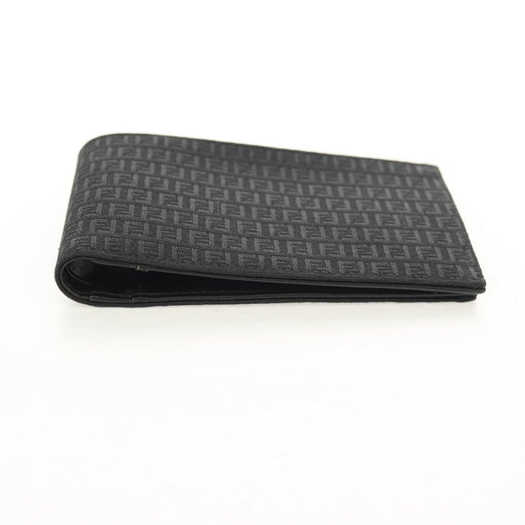 FENDI Zucchino Canvas Compact Wallet Black Auth am9790A