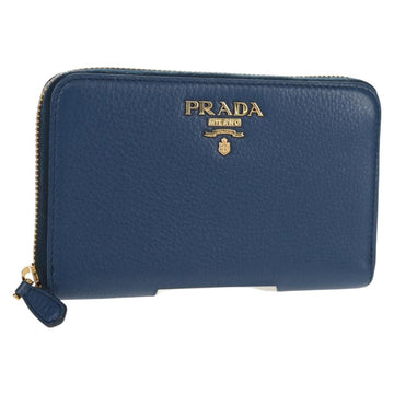 PRADA Compact Wallet Leather Blue Auth am9791V