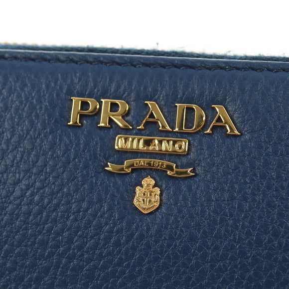 PRADA Compact Wallet Leather Blue Auth am9791V