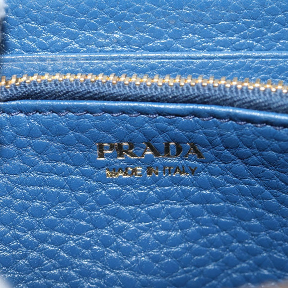 PRADA Compact Wallet Leather Blue Auth am9791V
