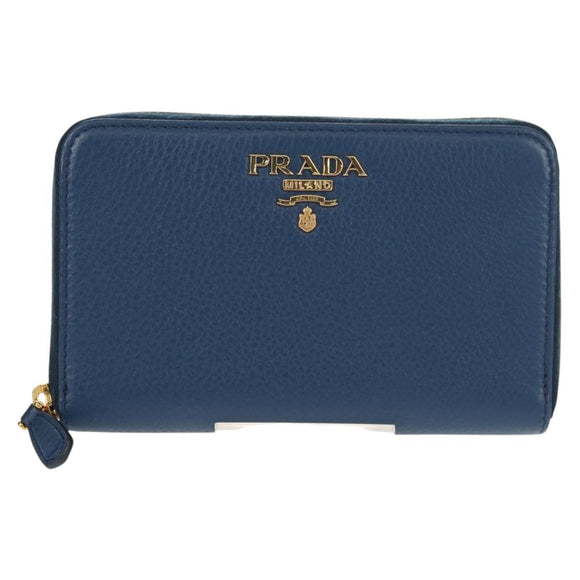 PRADA Compact Wallet Leather Blue Auth am9791V