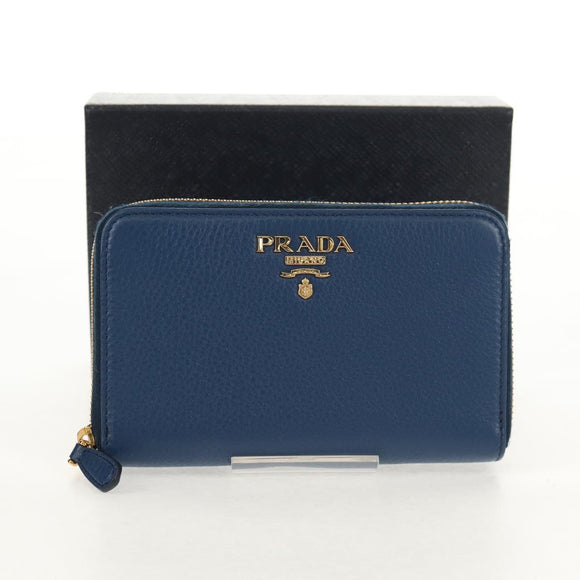 PRADA Compact Wallet Leather Blue Auth am9791V