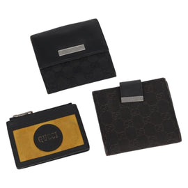 GUCCI GG Canvas Wallet Leather 3 Set Black Auth am9797