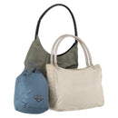 PRADA Tote Bag Nylon 3 Set Beige Blue khaki Auth am9798-1