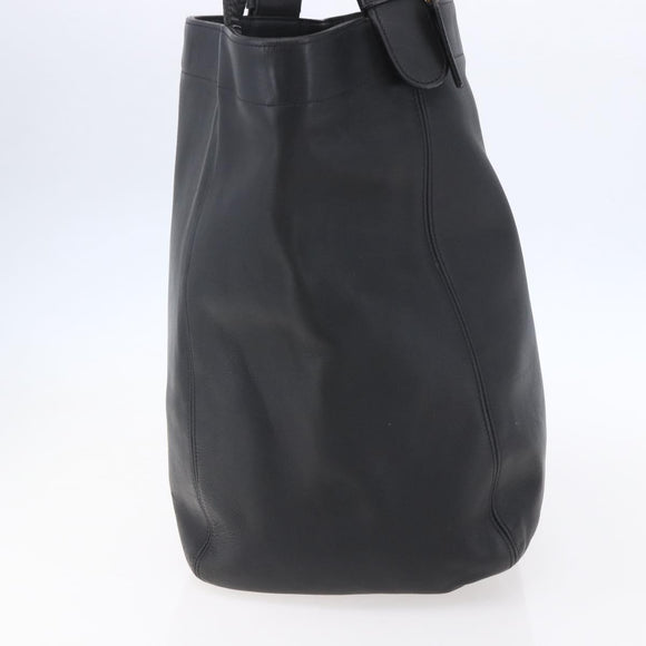 Coach Tote Bag Leather Black Gold Auth am9799