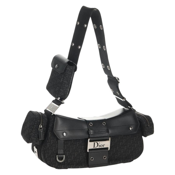 Christian Dior Trotter Canvas Street Chic Shoulder Bag Black Silver Auth am9801V