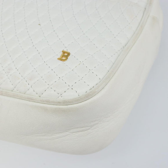 BALLY Chain Shoulder Bag Leather White Gold Auth am9802