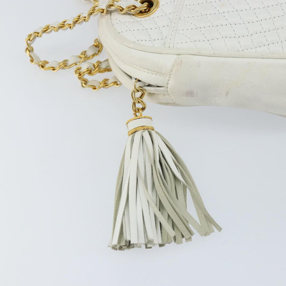 BALLY Chain Shoulder Bag Leather White Gold Auth am9802