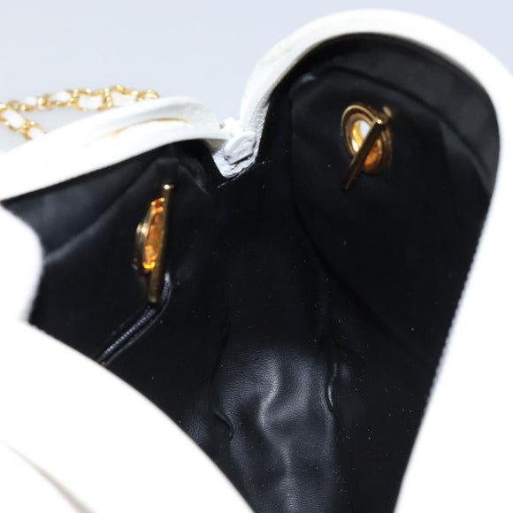 BALLY Chain Shoulder Bag Leather White Gold Auth am9802