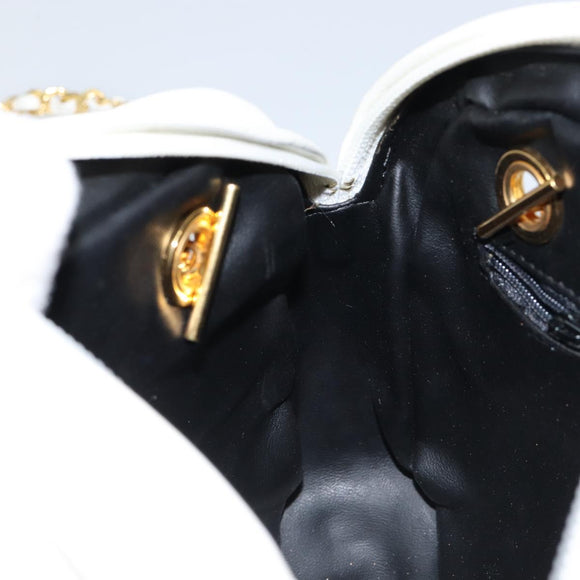 BALLY Chain Shoulder Bag Leather White Gold Auth am9802