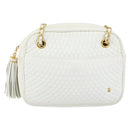 BALLY Chain Shoulder Bag Leather White Gold Auth am9802-13