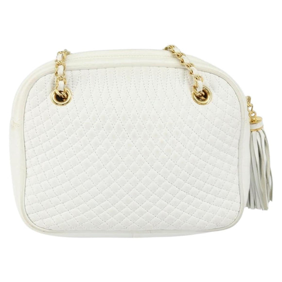 BALLY Chain Shoulder Bag Leather White Gold Auth am9802