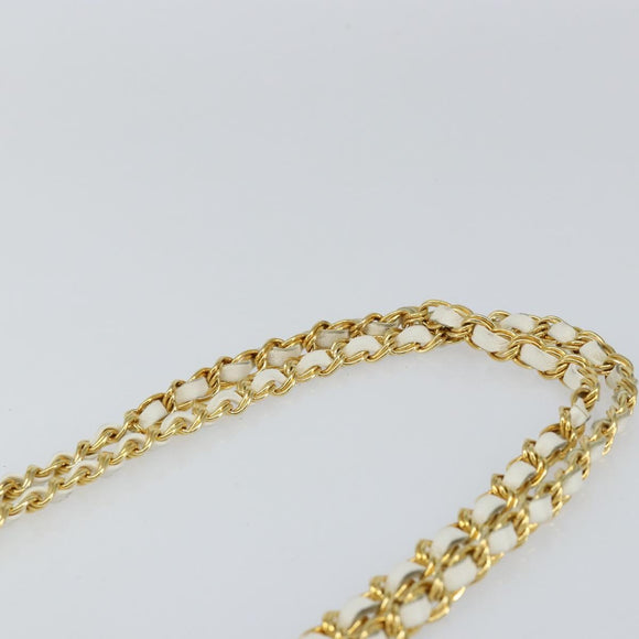 BALLY Chain Shoulder Bag Leather White Gold Auth am9802