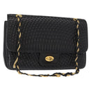 BALLY Chain Shoulder Bag Leather Black Gold Auth am9804-1