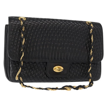 BALLY Chain Shoulder Bag Leather Black Gold Auth am9804