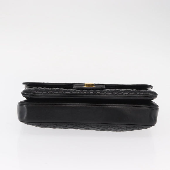 BALLY Chain Shoulder Bag Leather Black Gold Auth am9804