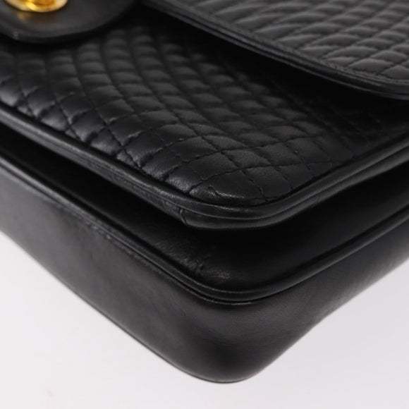 BALLY Chain Shoulder Bag Leather Black Gold Auth am9804