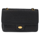 BALLY Chain Shoulder Bag Leather Black Gold Auth am9804-2