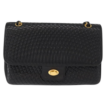 BALLY Chain Shoulder Bag Leather Black Gold Auth am9804 - 0