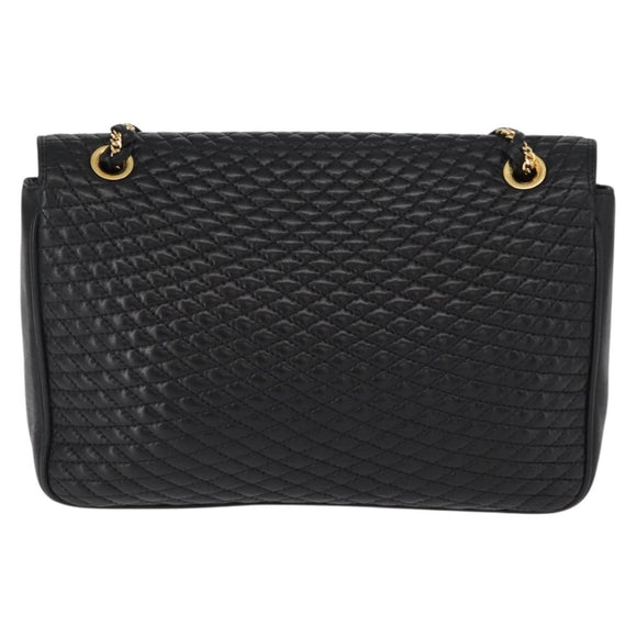 BALLY Chain Shoulder Bag Leather Black Gold Auth am9804